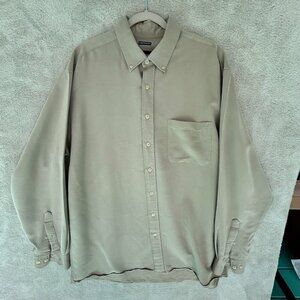 HB Sport Shirt Mens XLT KHaki Sandwashed Button Down Long Sleeve Harbor Bay SOFT